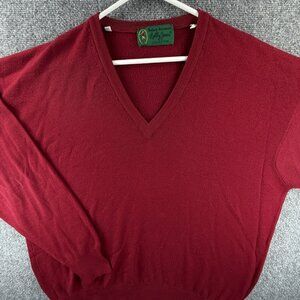 VTG Hickey Freeman Bobby Jones Italy Made Knit Red Sweater XL All Wool V Neck